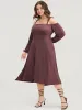 Solid Gathered Pocket Flutter Hem Cold Shoulder Dress sold by Bloomchic