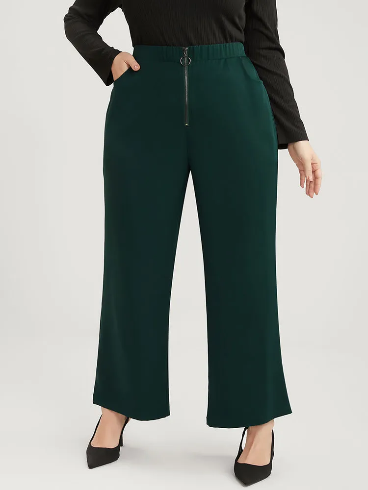 Solid O Ring Zipper Pocket Elastic Waist Wide Leg Pants sold by Bloomchic product image thumbnail 3