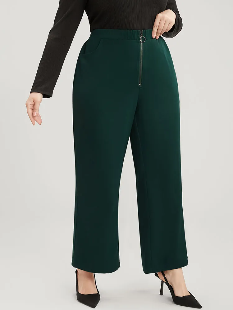 Solid O Ring Zipper Pocket Elastic Waist Wide Leg Pants sold by Bloomchic