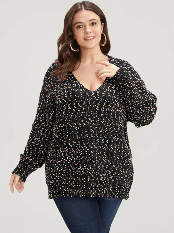 Color Ping Pong Yarns V Neck Popcorn Knit Top sold by Bloomchic