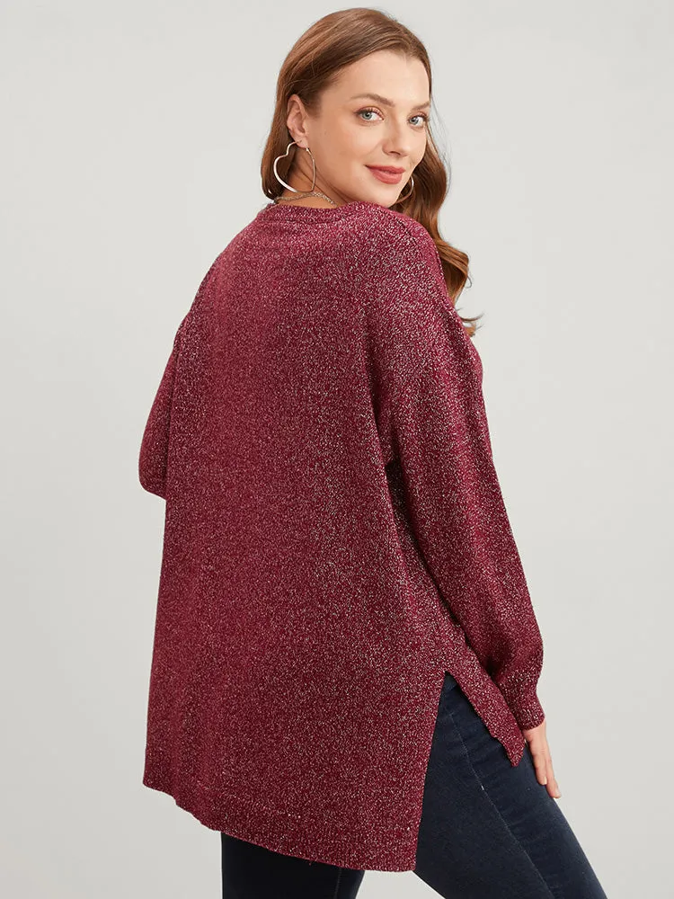 Solid Pointelle Knit V Neck Split Hem Glitter Knit Top sold by Bloomchic product image thumbnail 5