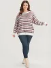Striped Contrast Pointelle Knit Round Neck Loose Knit Top sold by Bloomchic