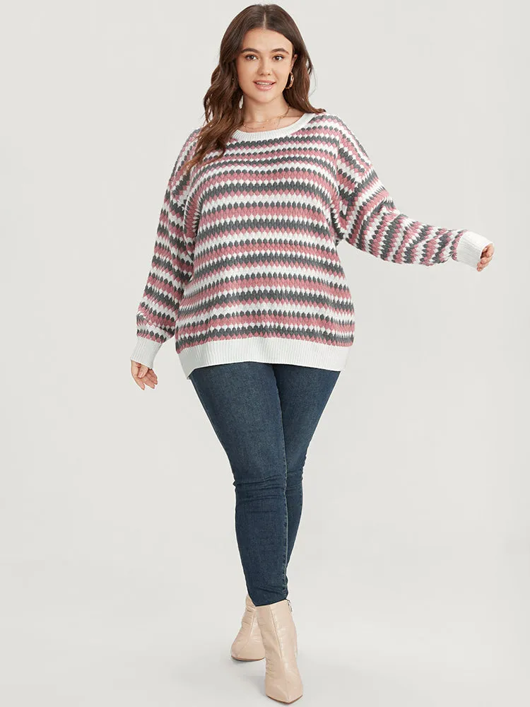 Striped Contrast Pointelle Knit Round Neck Loose Knit Top sold by Bloomchic product image thumbnail 5