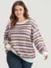 Striped Contrast Pointelle Knit Round Neck Loose Knit Top sold by Bloomchic