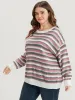 Striped Contrast Pointelle Knit Round Neck Loose Knit Top sold by Bloomchic