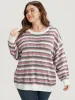 Striped Contrast Pointelle Knit Round Neck Loose Knit Top sold by Bloomchic
