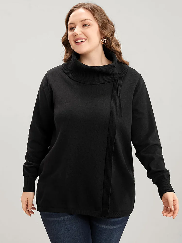 Solid Super Soft Knit Tie Funnel Neck Knit Top sold by Bloomchic product image thumbnail 3