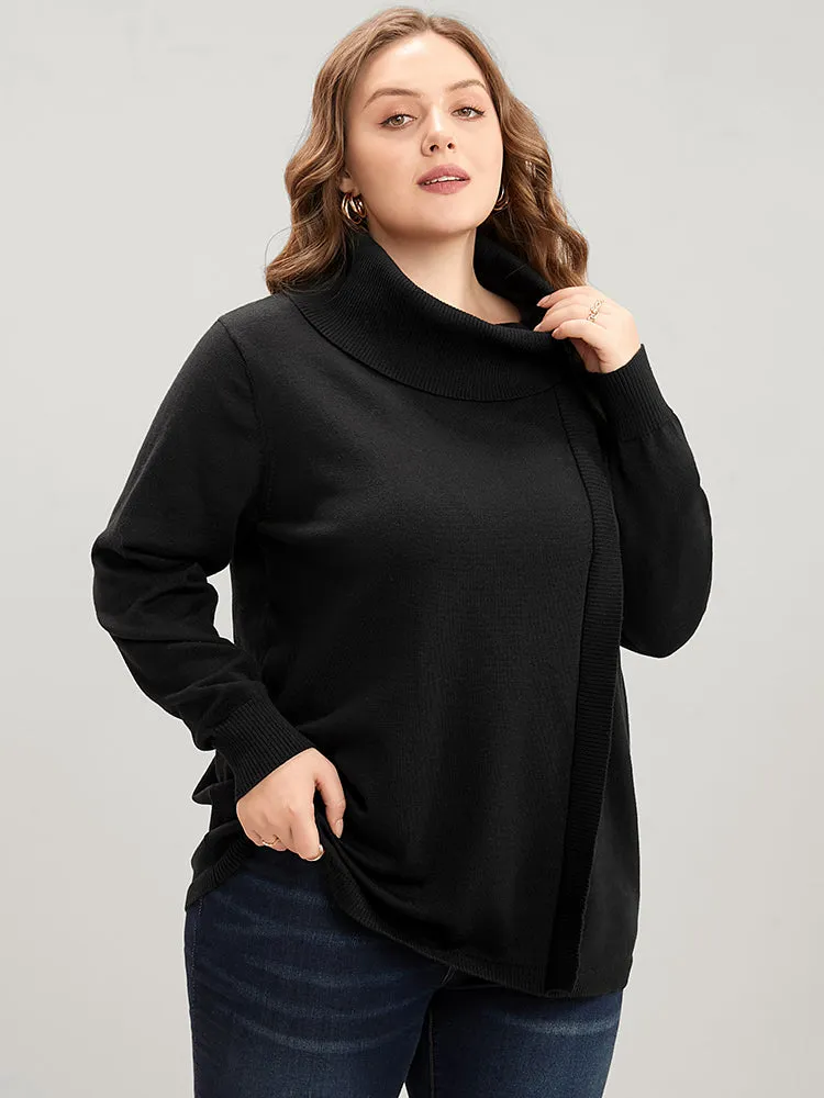 Solid Super Soft Knit Tie Funnel Neck Knit Top sold by Bloomchic product image thumbnail 4