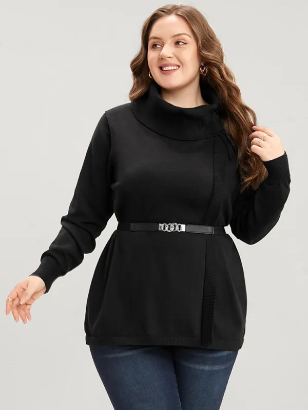 Solid Super Soft Knit Tie Funnel Neck Knit Top sold by Bloomchic