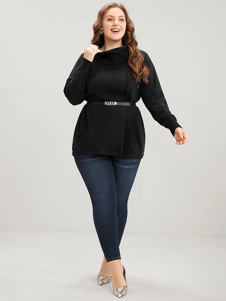 Solid Super Soft Knit Tie Funnel Neck Knit Top sold by Bloomchic product image thumbnail 5