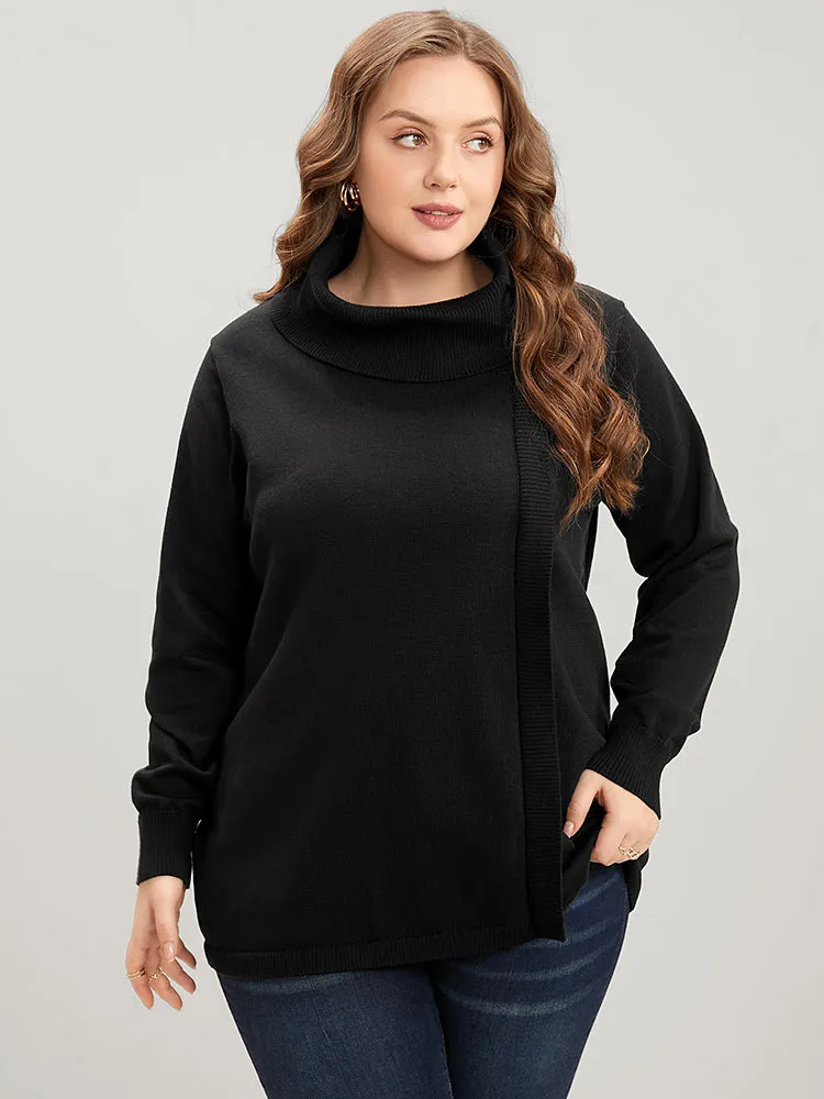 Solid Super Soft Knit Tie Funnel Neck Knit Top sold by Bloomchic product image thumbnail 2