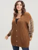 Gingham Contrast Soft Sexy Yarn Knit Cable Knit Button Front Cardigan sold by Bloomchic