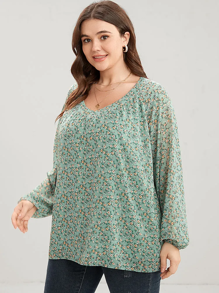 Ditsy Floral Lantern Sleeve V Neck Blouse sold by Bloomchic product image thumbnail 3