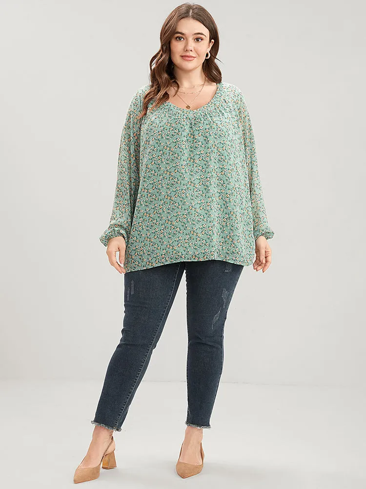Ditsy Floral Lantern Sleeve V Neck Blouse sold by Bloomchic product image thumbnail 4