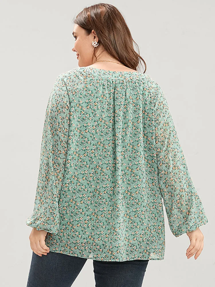 Ditsy Floral Lantern Sleeve V Neck Blouse sold by Bloomchic product image thumbnail 5