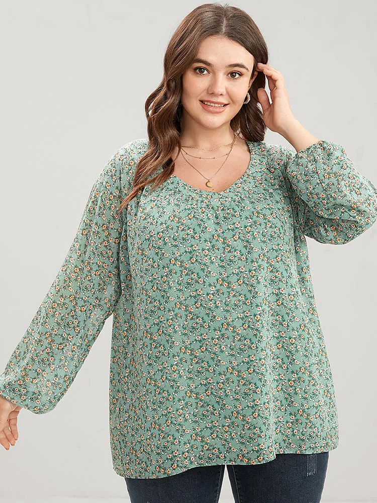 Ditsy Floral Lantern Sleeve V Neck Blouse sold by Bloomchic product image thumbnail 2