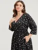 Graphic Pocket Surplice Neck Shirred Arc Hem Dress sold by Bloomchic