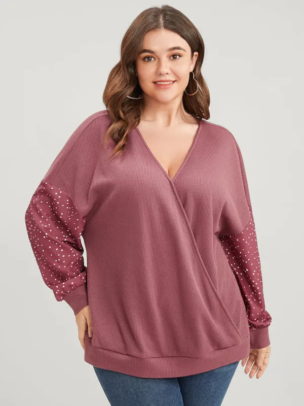 Polka Dot Patchwork Wrap Waffle Knit Sweatshirt sold by Bloomchic