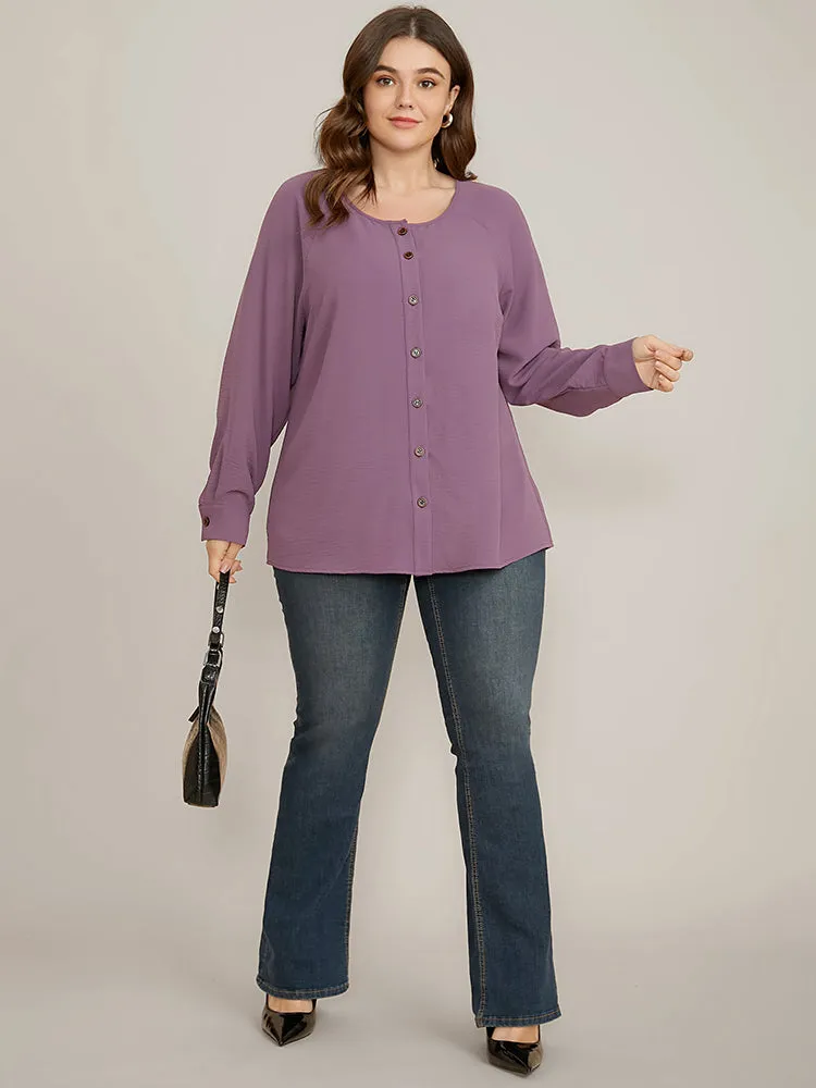 Solid Button Up Crew Neck Blouse sold by Bloomchic product image thumbnail 5