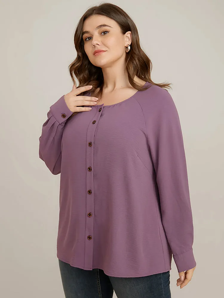 Solid Button Up Crew Neck Blouse sold by Bloomchic product image thumbnail 2