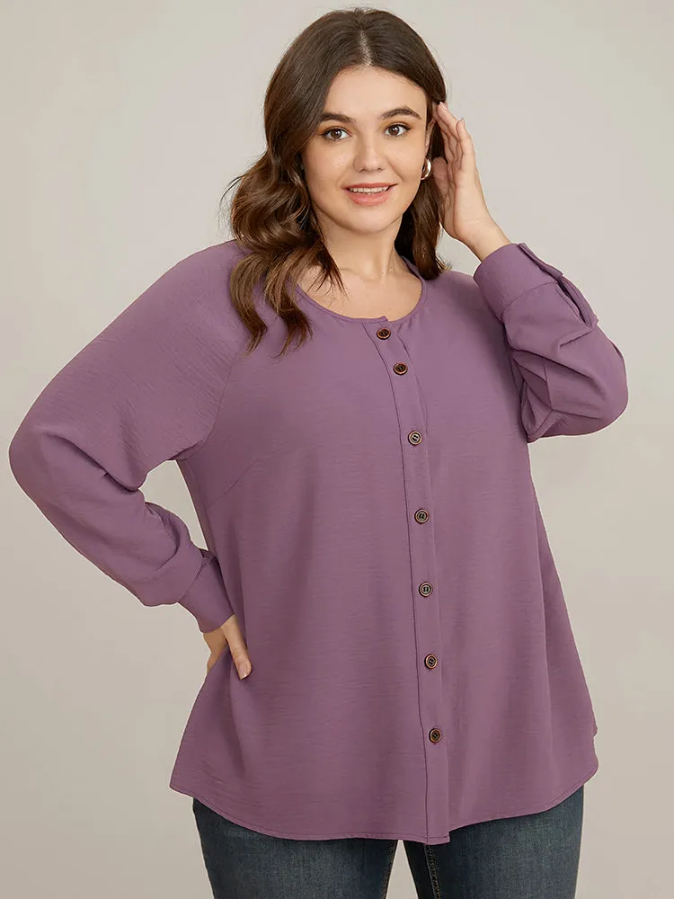 Solid Button Up Crew Neck Blouse sold by Bloomchic product image thumbnail 4