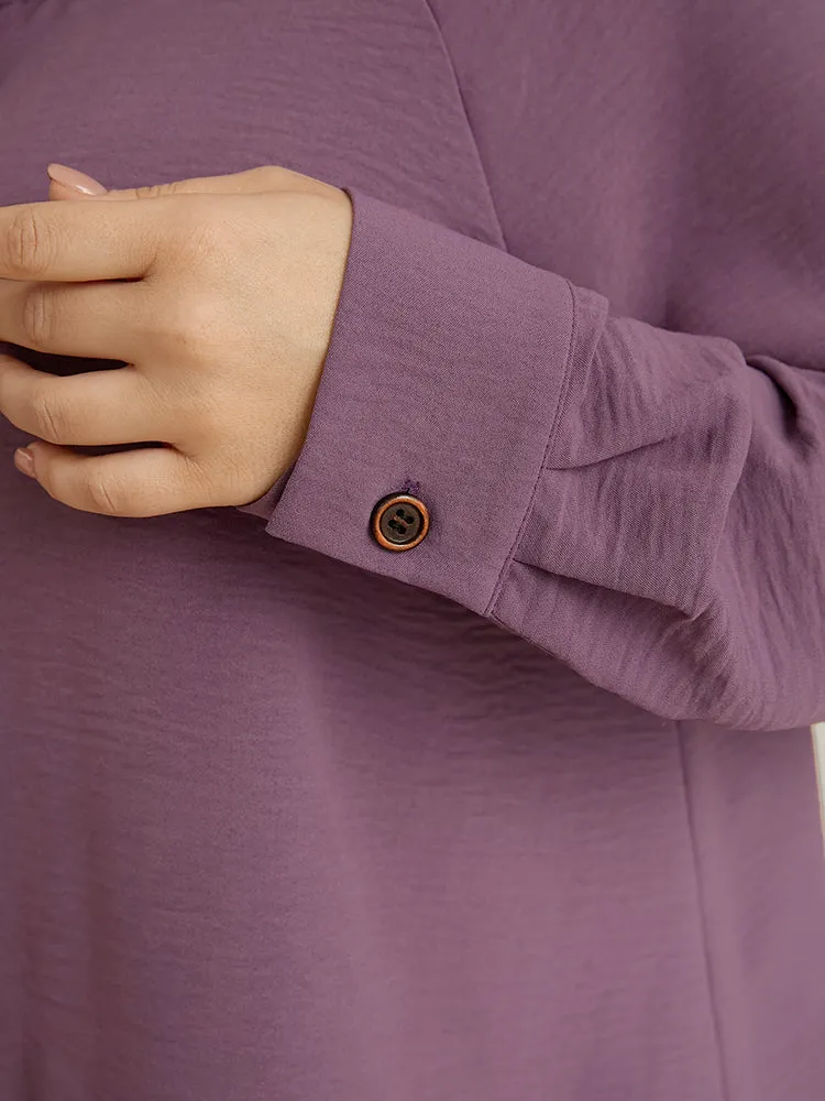 Solid Button Up Crew Neck Blouse sold by Bloomchic product image thumbnail 3