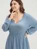Solid Textured Notched Pocket Lantern Sleeve Ruffle Hem Dress sold by Bloomchic