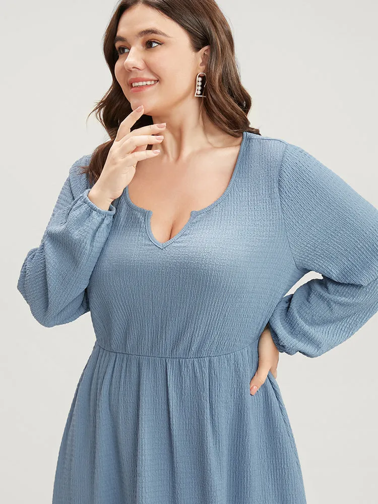 Solid Textured Notched Pocket Lantern Sleeve Ruffle Hem Dress sold by Bloomchic product image thumbnail 5