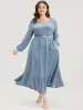 Solid Textured Notched Pocket Lantern Sleeve Ruffle Hem Dress sold by Bloomchic
