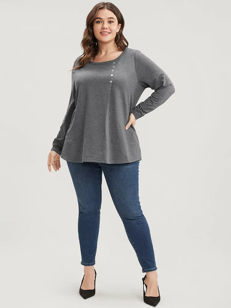 Solid Crew Neck Button Detail Long Tee sold by Bloomchic product image thumbnail 3