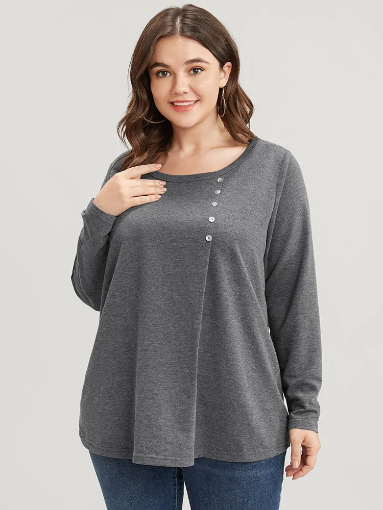 Solid Crew Neck Button Detail Long Tee sold by Bloomchic product image thumbnail 2