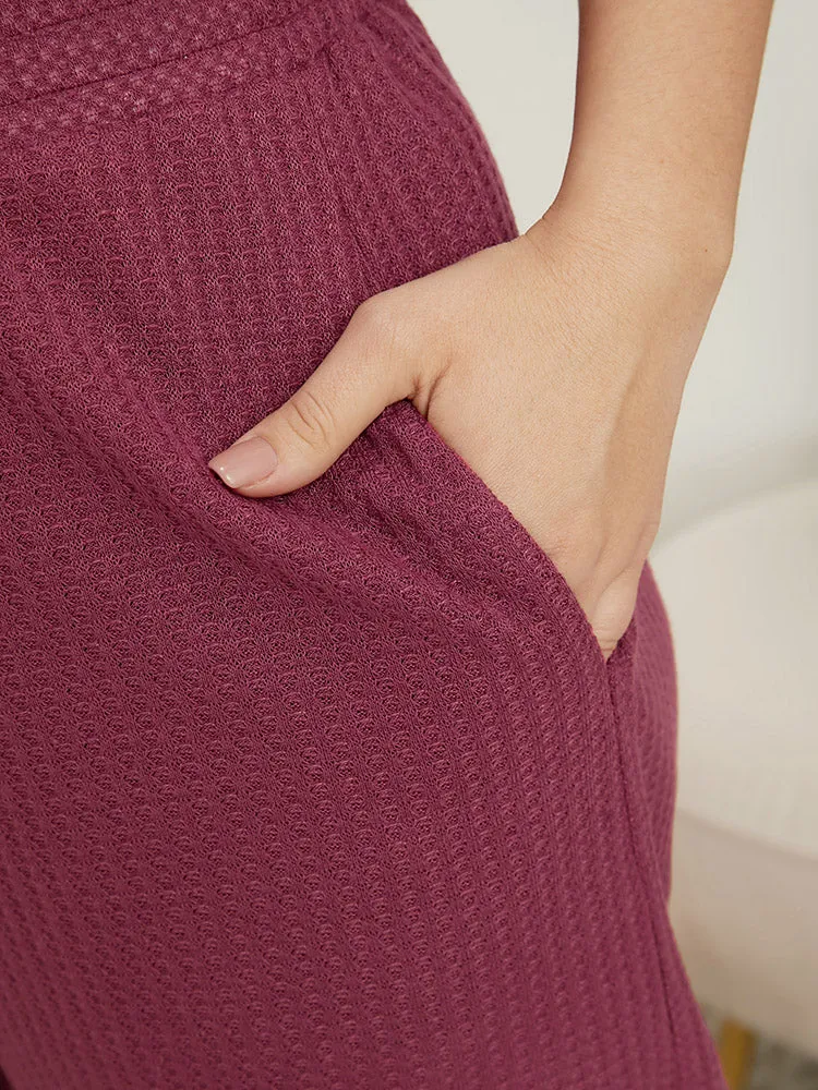 Solid Elastic Waist Pocket Ties Waffle Knit Sleep Shorts sold by Bloomchic product image thumbnail 5