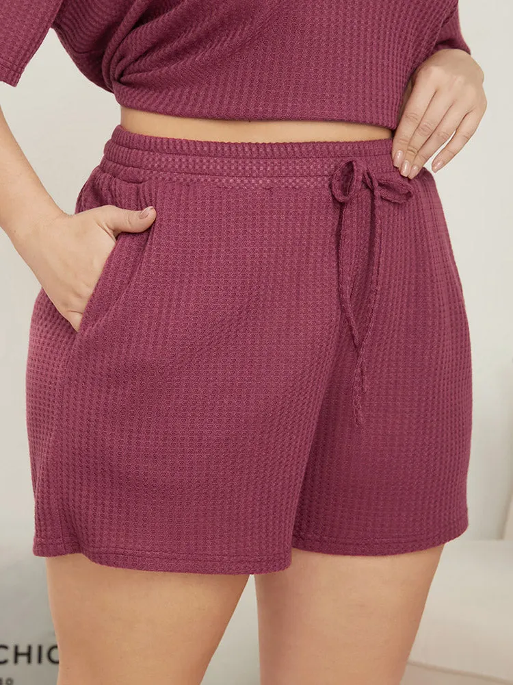 Solid Elastic Waist Pocket Ties Waffle Knit Sleep Shorts sold by Bloomchic product image thumbnail 3