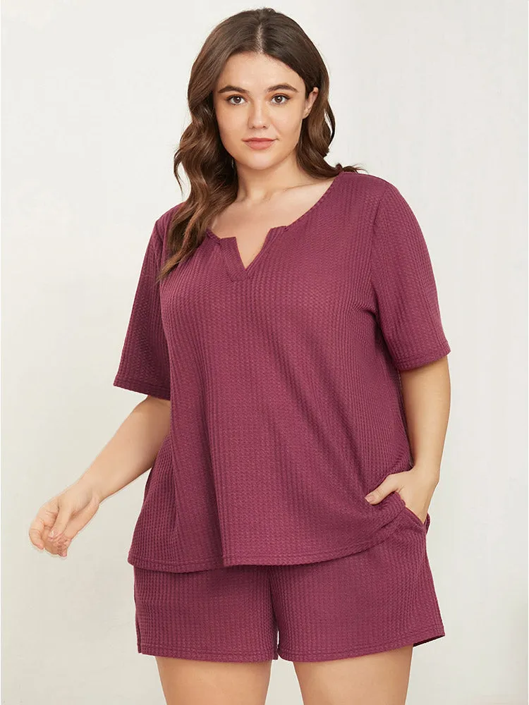 Solid Notched Waffle Knit Sleep Top sold by Bloomchic product image thumbnail 3
