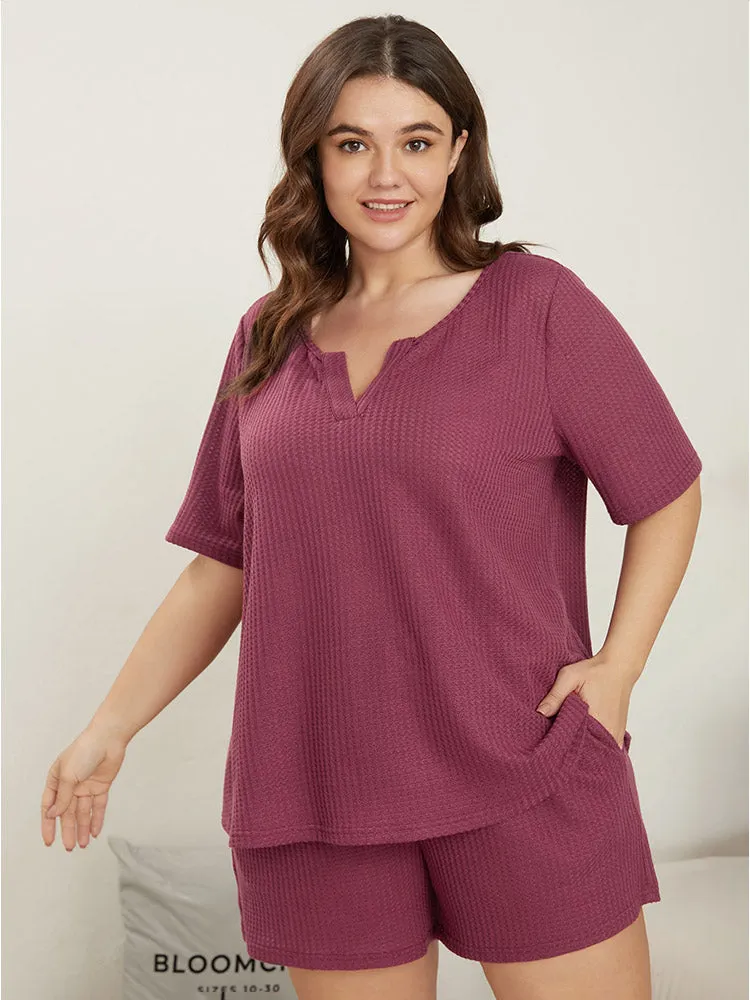 Solid Notched Waffle Knit Sleep Top sold by Bloomchic product image thumbnail 4