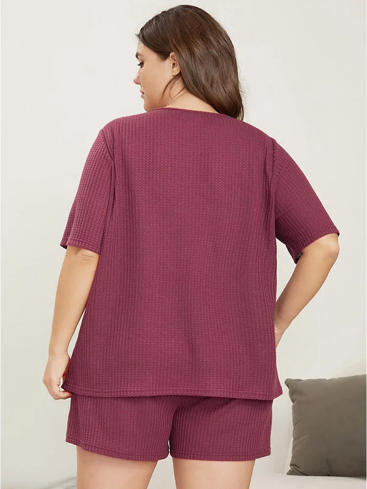 Solid Notched Waffle Knit Sleep Top sold by Bloomchic product image thumbnail 5