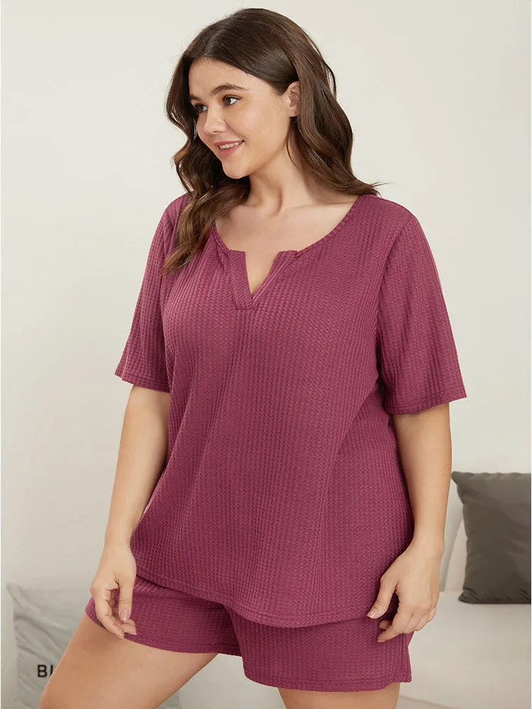 Solid Notched Waffle Knit Sleep Top sold by Bloomchic product image thumbnail 2