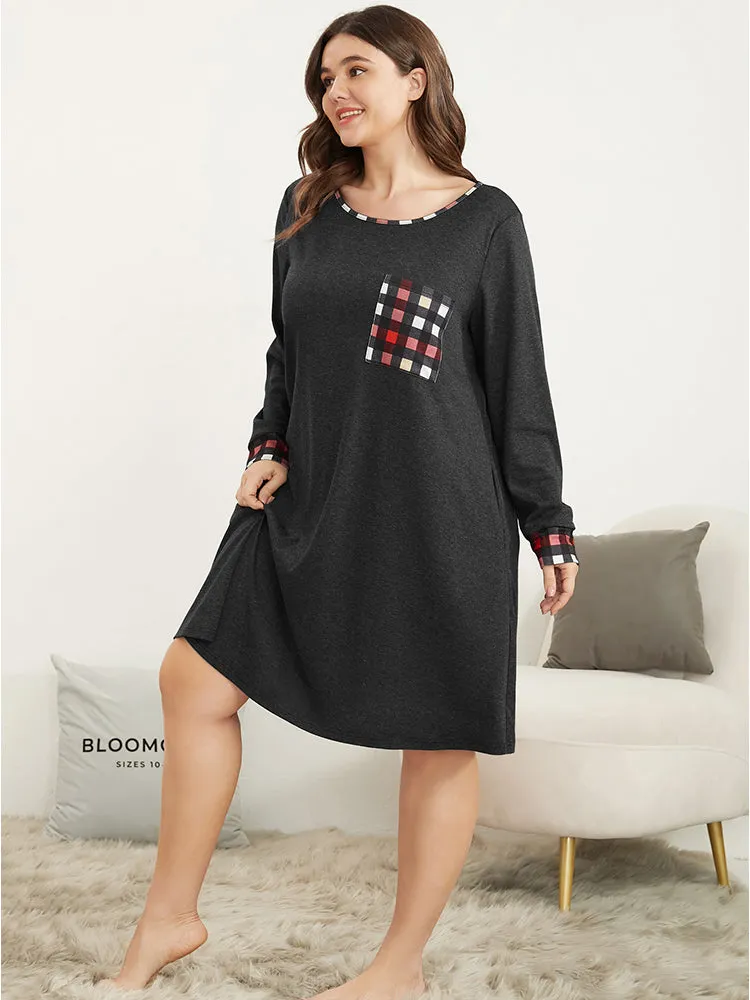 Gingham Print Round Neck Pocket Night Dress sold by Bloomchic product image thumbnail 4