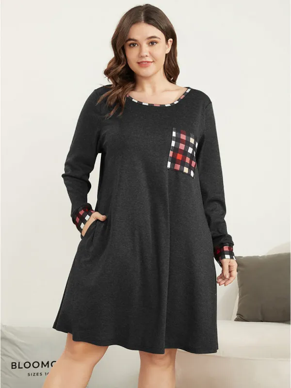 Gingham Print Round Neck Pocket Night Dress sold by Bloomchic
