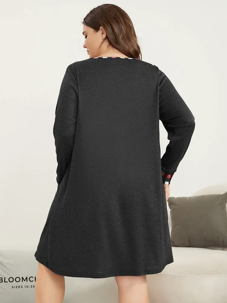 Gingham Print Round Neck Pocket Night Dress sold by Bloomchic product image thumbnail 5
