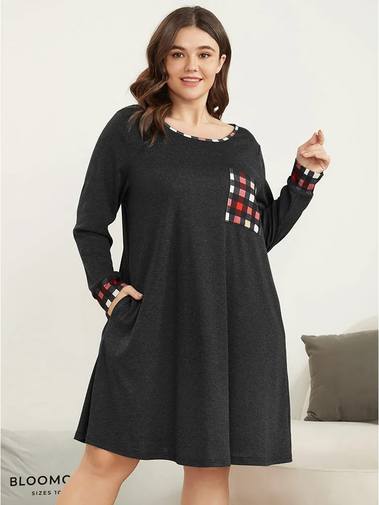 Gingham Print Round Neck Pocket Night Dress sold by Bloomchic product image thumbnail 2