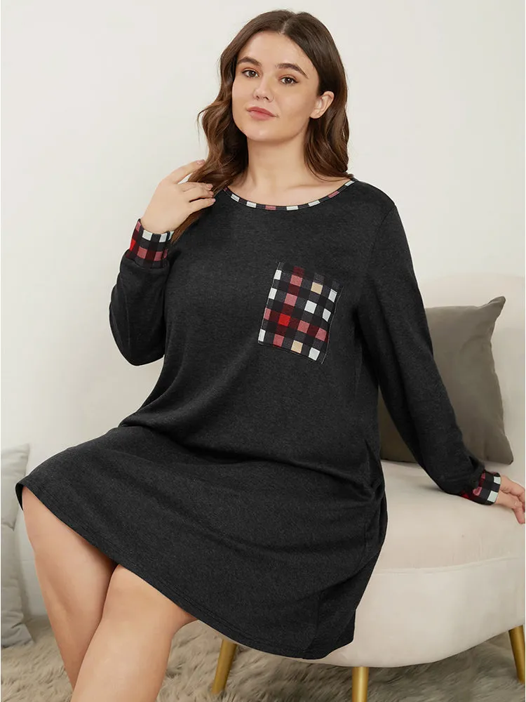 Gingham Print Round Neck Pocket Night Dress sold by Bloomchic product image thumbnail 3