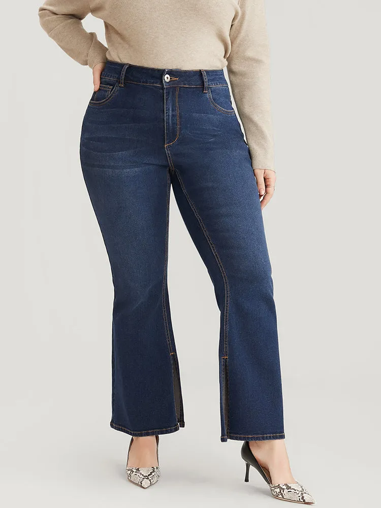 Bootcut Very Stretchy High Rise Dark Wash Split Hem Jeans sold by Bloomchic