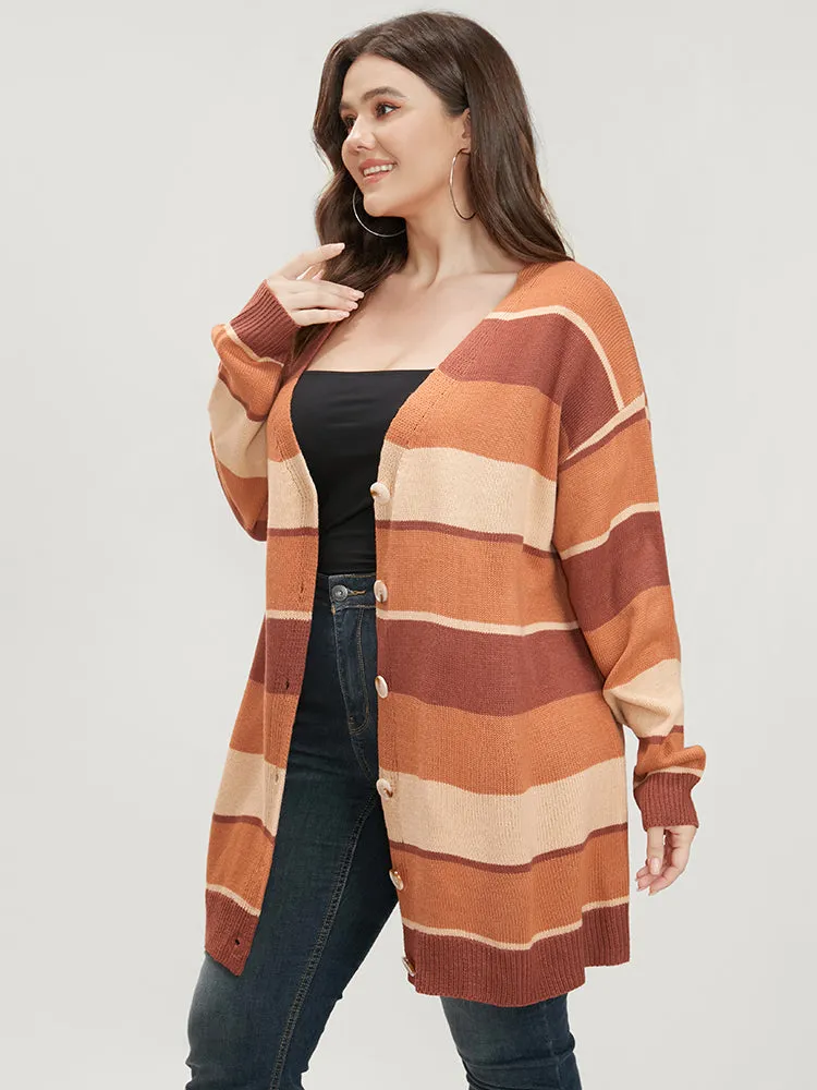 Colorblock Contrast Pointelle Knit Button Front Cardigan sold by Bloomchic