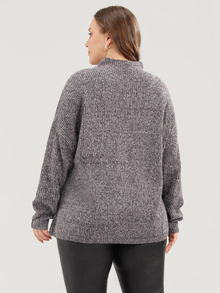 Solid Pointelle Knit Mock Neck Belted Heather Knit Top sold by Bloomchic product image thumbnail 5