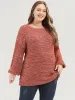 Solid Ping Pong Yarns Lantern Sleeve Round Neck Knit Top sold by Bloomchic