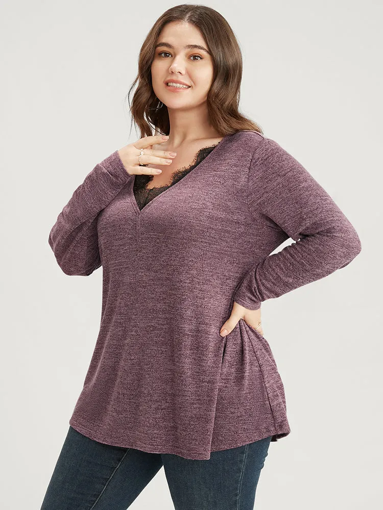 Solid Lace Trim V Neck Long Tee sold by Bloomchic product image thumbnail 2