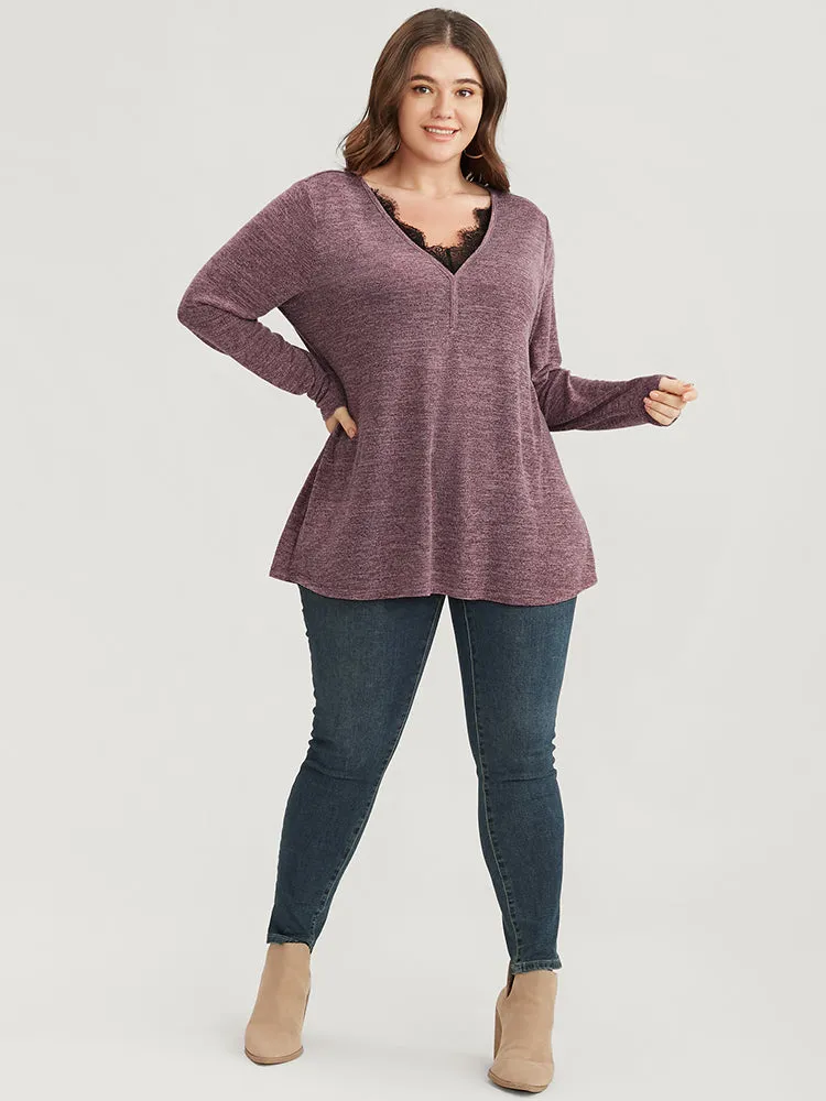 Solid Lace Trim V Neck Long Tee sold by Bloomchic product image thumbnail 3