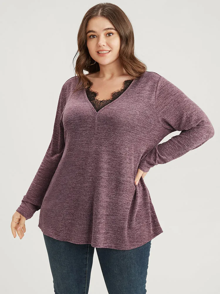 Solid Lace Trim V Neck Long Tee sold by Bloomchic product image thumbnail 4