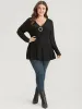 Solid V Neck Buckle Detail Rib Knit Long Tee sold by Bloomchic